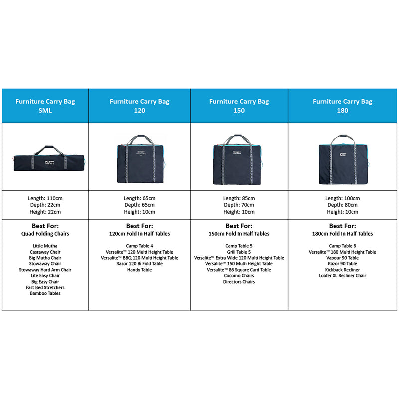 Load image into Gallery viewer, Quest Outdoors Furniture Bag Sizes