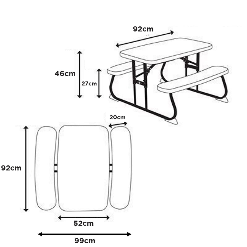 Load image into Gallery viewer, Living &amp; More Kids Picnic table and Bench Set Dimensions
