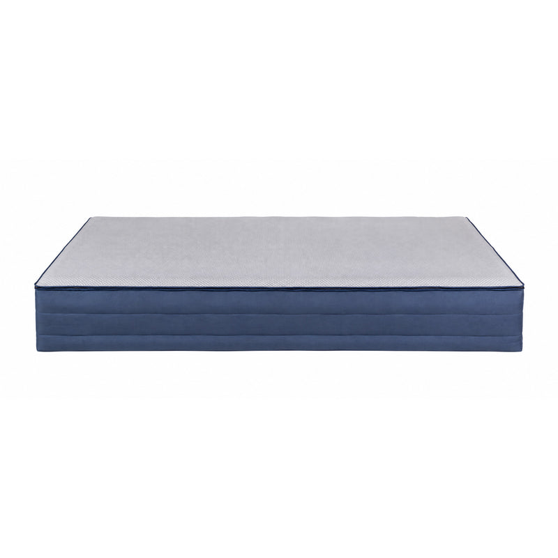 Load image into Gallery viewer, An inflatable mattress or air bed storage unit with a blue fabric body and a light gray textured top surface, shown on a plain white background.