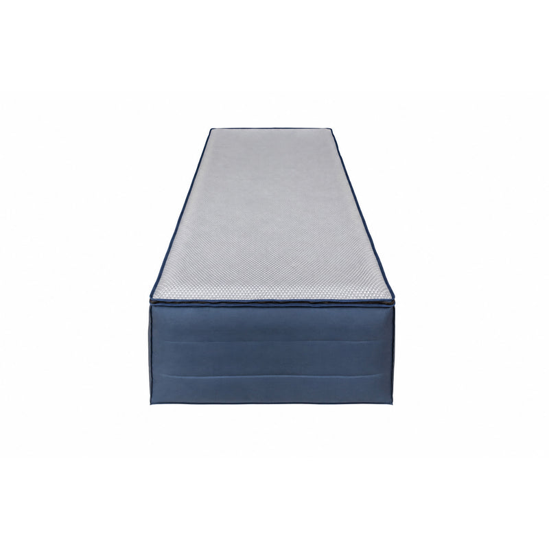 Load image into Gallery viewer, An inflatable mattress or air bed storage unit with a blue fabric body and a light gray textured top surface, shown on a plain white background.